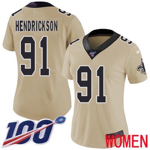 New Orleans Saints Limited Gold Women Trey Hendrickson Jersey NFL Football #91 100th Season Inverted Legend Jersey->youth nfl jersey->Youth Jersey